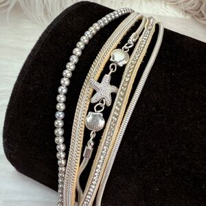 Silvertone Goldtone Starfish Shell Beach theme magnetic closure Bracelet